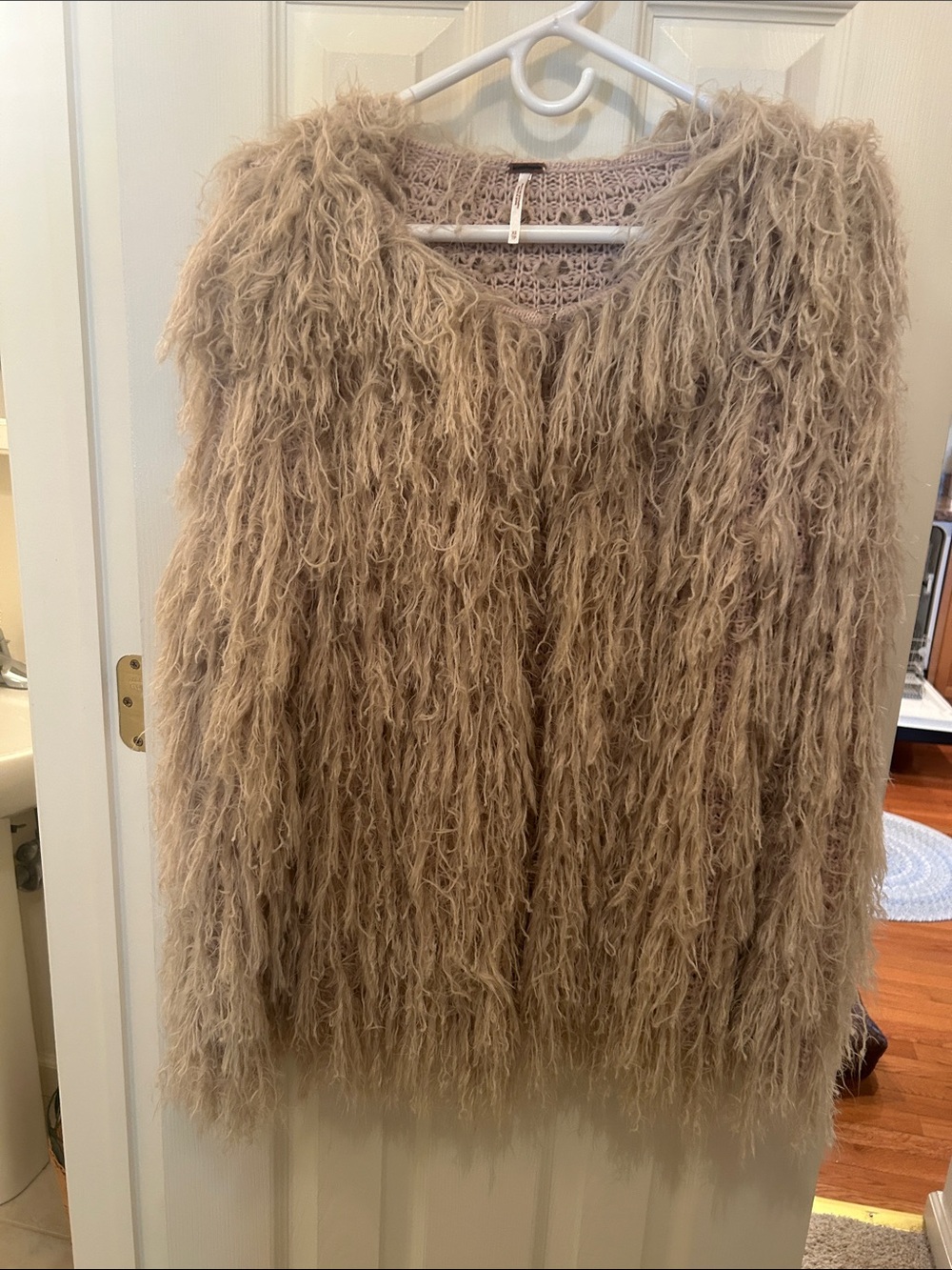 Free People Taupe Shag Faux-Fur Cardigan
